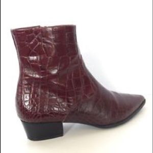 ZARA Maroon Leather Alligator Ankle Boots
